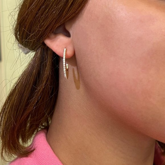 Rachel Koen Jewelry - Rachel Koen Pave Diamond Oval Hoop Earrings 14K Yellow Gold 0.34Cttw